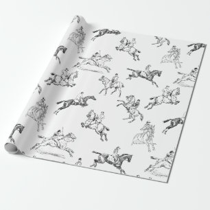 Papier Cadeau Moderne Style Black White Horseback Toile d'équita