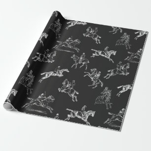 Papier Cadeau Moderne Style Black White Horseback Toile d'équita
