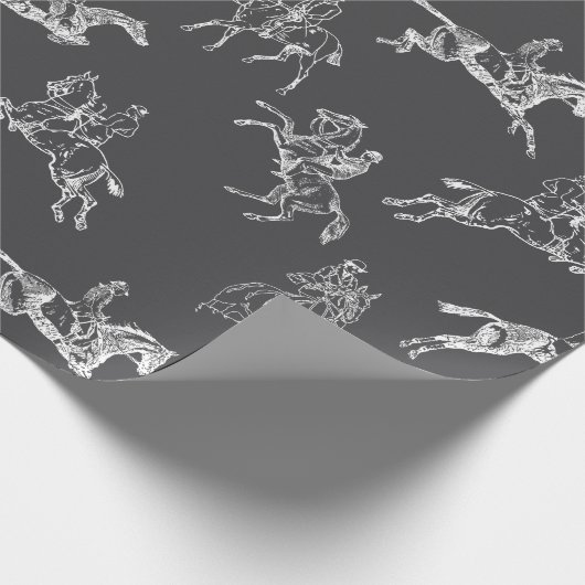 Papier Cadeau Moderne Style Gris Blanc Horseback Toile (Coin)