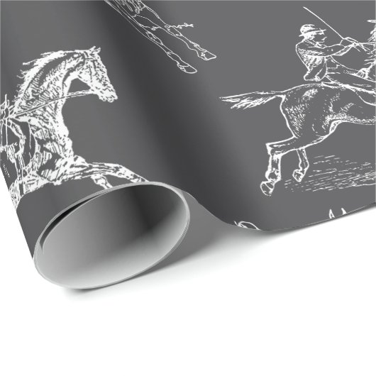 Papier Cadeau Moderne Style Gris Blanc Horseback Toile (Coin rond)