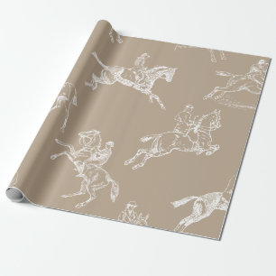Papier Cadeau Moderne Style Taupe Blanc Horseback Toile