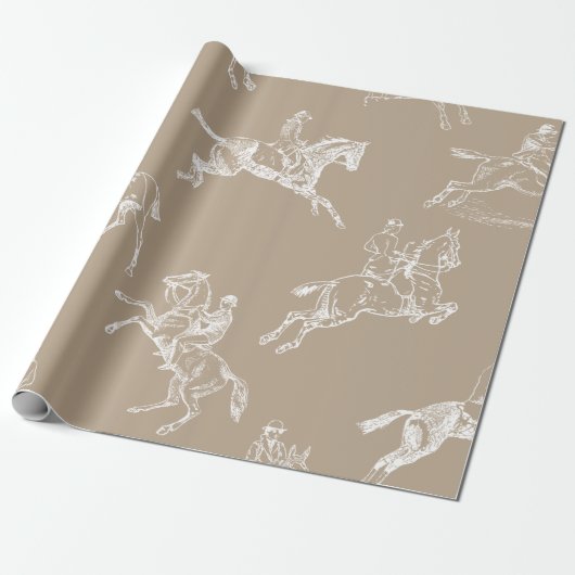 Papier Cadeau Moderne Style Taupe Blanc Horseback Toile (Déroulé)