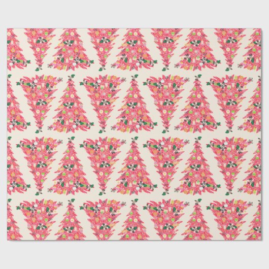 Papier Cadeau moderne tendance couleur rétro festif arbre de noë (Plat)