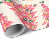 Papier Cadeau moderne tendance couleur rétro festif arbre de noë (Coin rond)