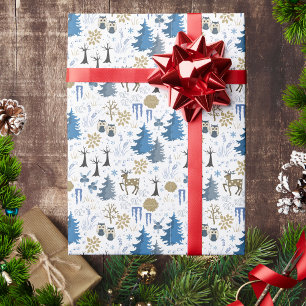 Papier Cadeau Moderne Tendance Élégant Hiver Arbre Motif Bleu