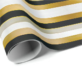 Papier Cadeau Moderne tendance Gold Silver Stripes Noir (Coin rond)