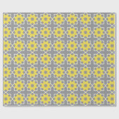 Papier Cadeau Moderne tendance Gris et Fleurs Jaunes (Plat)