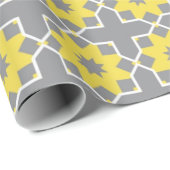 Papier Cadeau Moderne tendance Gris et Fleurs Jaunes (Coin rond)