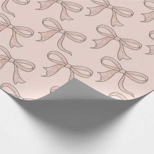 Papier Cadeau Moderne Tendance Mignon Coquette Motif Nœud Rose   (Coin)