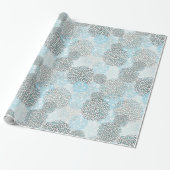 Papier Cadeau Moderne tendance motif floral bleu (Déroulé)