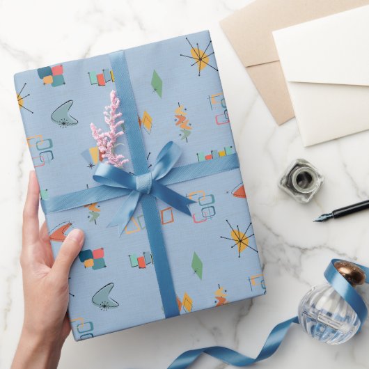 Papier Cadeau Moderne Texturé Bleu Clair du Milieu du Siècle (Cadeaux)