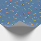 Papier Cadeau Moderne Texturé Bleu du Milieu du Siècle (Coin)