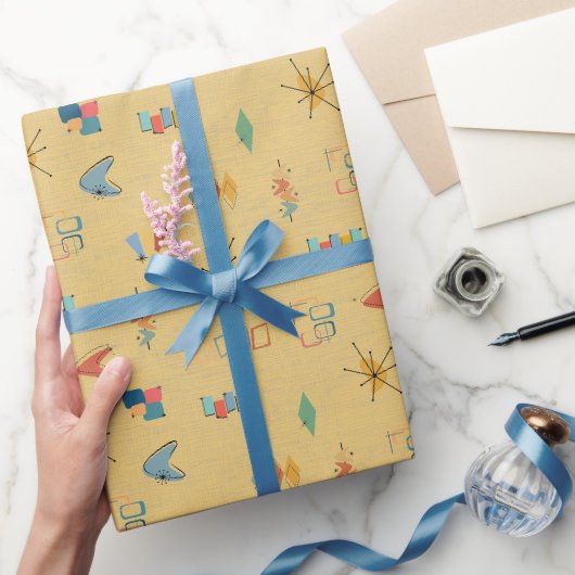 Papier Cadeau Moderne Texturé Jaune du Milieu du Siècle (Cadeaux)