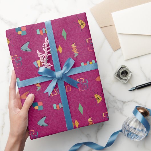 Papier Cadeau Moderne Texturé Rose Foncé du Milieu du Siècle (Cadeaux)