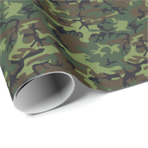 Papier Cadeau Moderne Vert Marron Noir Camouflage de Chasse