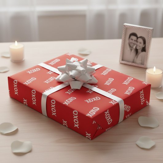 Papier Cadeau Moderne XOXO Rouge & Blanc Saint-Valentin