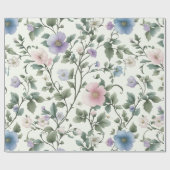 Papier Cadeau Moelleux Pastel Jaune et Bleu Vin Botanique Design (Plat)