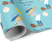 Papier Cadeau Mon Anniversaire de enfant d'équipe de baseball (Coin rond)