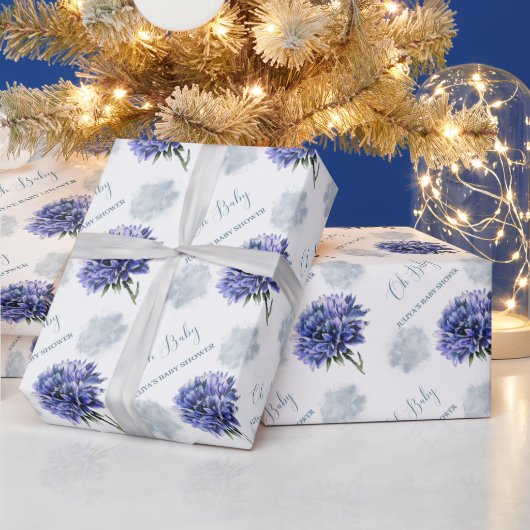 Papier Cadeau Mon bébé baby shower floral bleu (Vacances)