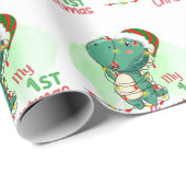 Papier Cadeau Mon premier dinosaure de Noël (Coin rond)