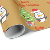 Papier Cadeau Mon premier pingouin de Noël GIFTWRAP Personnalisé (Coin rond)