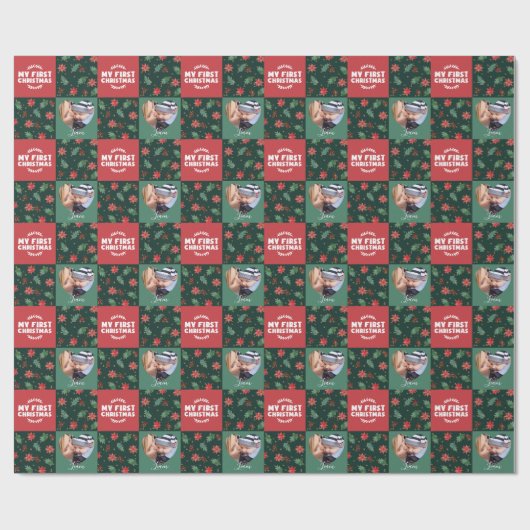 Papier Cadeau Mon prénom Noël Bébé Photo Papier d'enveloppement (Plat)