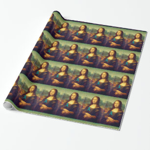 Papier Cadeau Mona Lisa Avec Ruban Turquoise