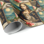 Papier Cadeau Mona Lisa & son chat - Vibes d'été \ (Coin rond)