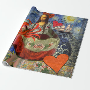 Papier Cadeau Mona Lisa Starry Night Collage : surréaliste fanta