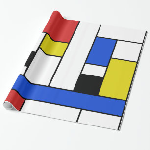 Papier Cadeau Mondrian raye le papier d'emballage brillant, 30"