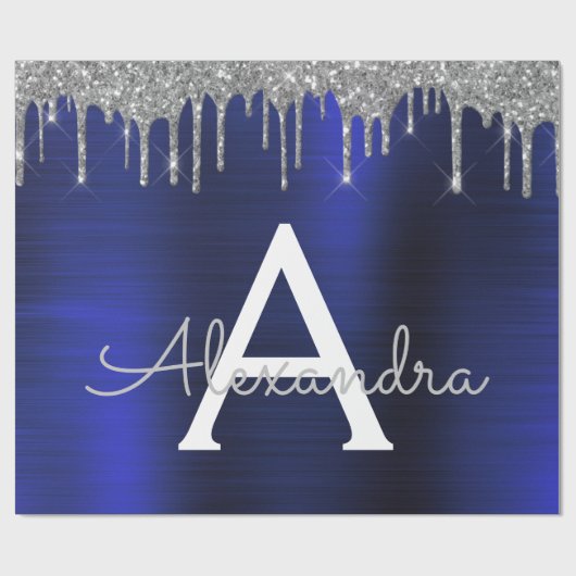 Papier Cadeau Mongram de Silver Navy (Plat)