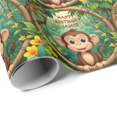 Papier Cadeau "Monkey Cartoon Party - Custom Text Kids" (Coin rond)