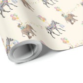 Papier Cadeau Monkey elephant zebra balloon party XL gift wrap (Coin rond)