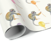 Papier Cadeau Monkey mixed Balloon Birthday party wrapppaper (Coin rond)