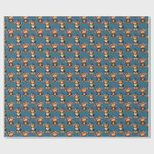 Papier Cadeau Monkey Pattern Design Blue  (Plat)