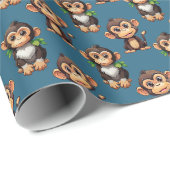 Papier Cadeau Monkey Pattern Design Blue  (Coin rond)