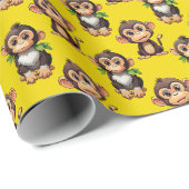 Papier Cadeau Monkey Pattern Design Yellow  (Coin rond)