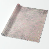 Papier Cadeau Monnaie Argent Foxier Rose Blush Damask Bois Rusti (Déroulé)
