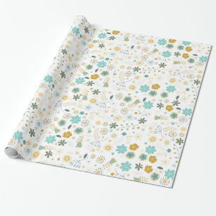 Papier Cadeau Monnaie Bleu Jaune Chic Floral Anniversaire