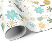 Papier Cadeau Monnaie Bleu Jaune Chic Floral Anniversaire (Coin rond)