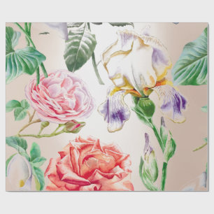 Papier Cadeau Monnaie Florale Tropical Roses rose crémeux Pearly