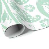 Papier Cadeau Monnaie Vert Baroque Fleurs Damas Sur Blanc No 2 (Coin rond)