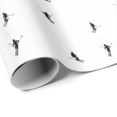 Papier Cadeau Monochrome Skieurs Alpins Illustration (Coin rond)