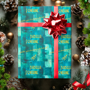 Papier cadeau monochrome vert élégant avec doré