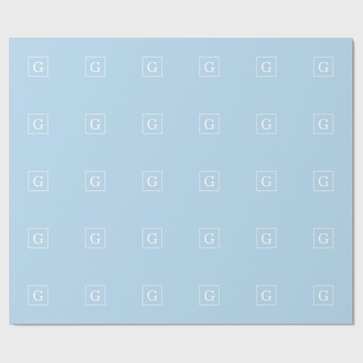 Papier Cadeau Monogram initial de Powder Blue White Framed (Plat)