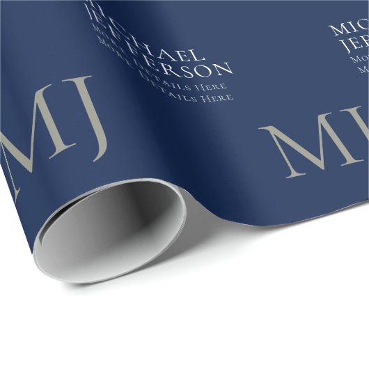 Papier Cadeau Monogram Plain Dark Blue Trendy Business (Coin rond)