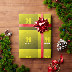 Papier Cadeau Monogramme à motif de maille géométrique ombré jau