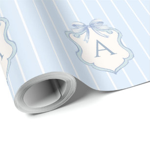 Papier Cadeau Monogramme à rayures bleues pour l'anniversaire d'