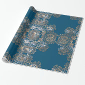 Papier Cadeau Monogramme Aristocratique Bleu Vacances Élégant (Déroulé)