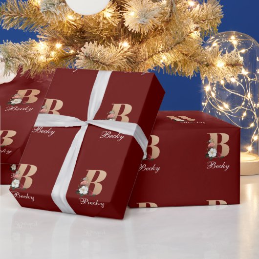 Papier Cadeau Monogramme B, joli modèle floral, (Vacances)